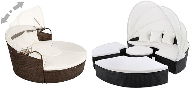 Polyrattan Sonneninsel mit Tisch und Falt-Sonnendach