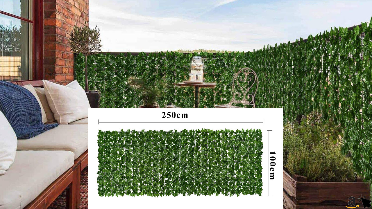 YQing Künstliche Efeu Balkongeländer Sichtschutz, 1 Meter hoch, bis 4 Meter länge