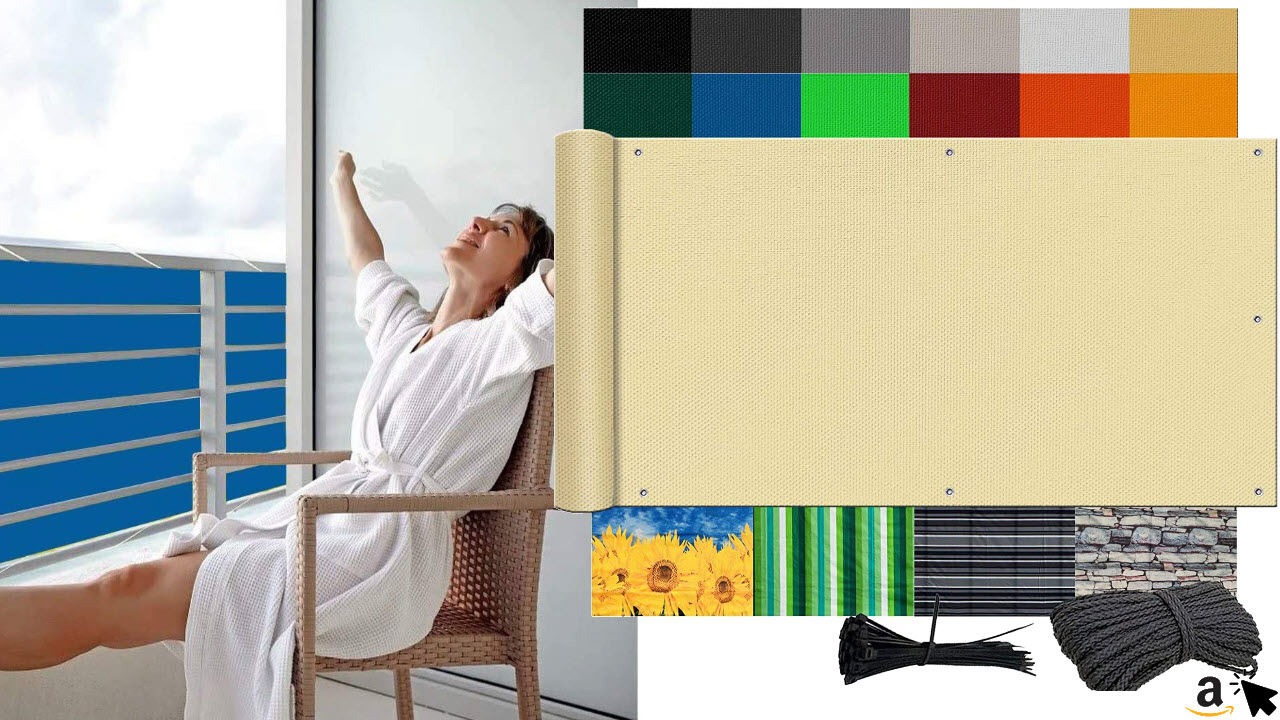 Ziligengsheng Polyester Stoff Balkon Sichtschutz, blickdicht, windschutz, UV-stabil, 15 Farben